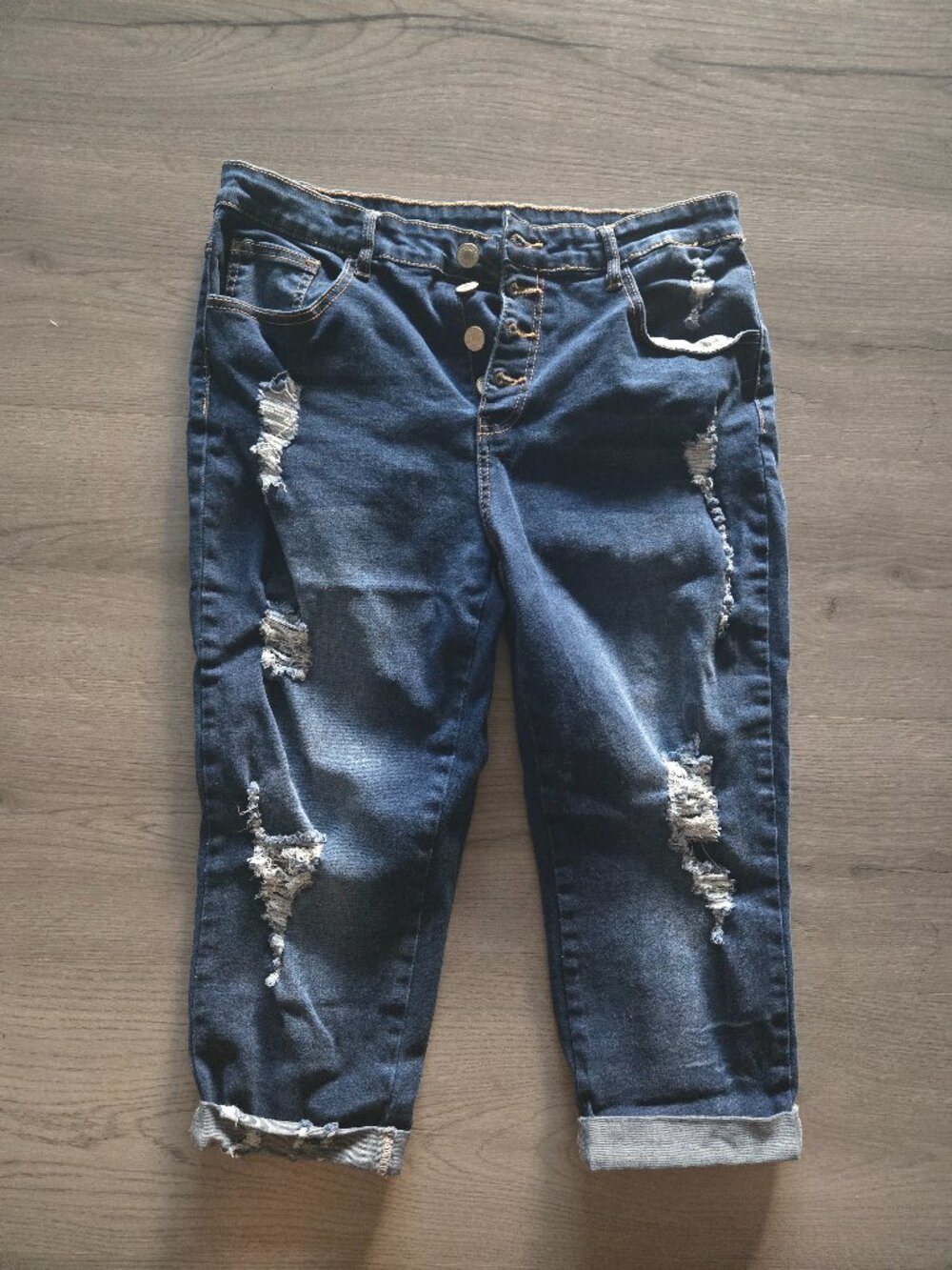 SHEIN Distressed Dark Wash Boyfriend Jeans – Size L